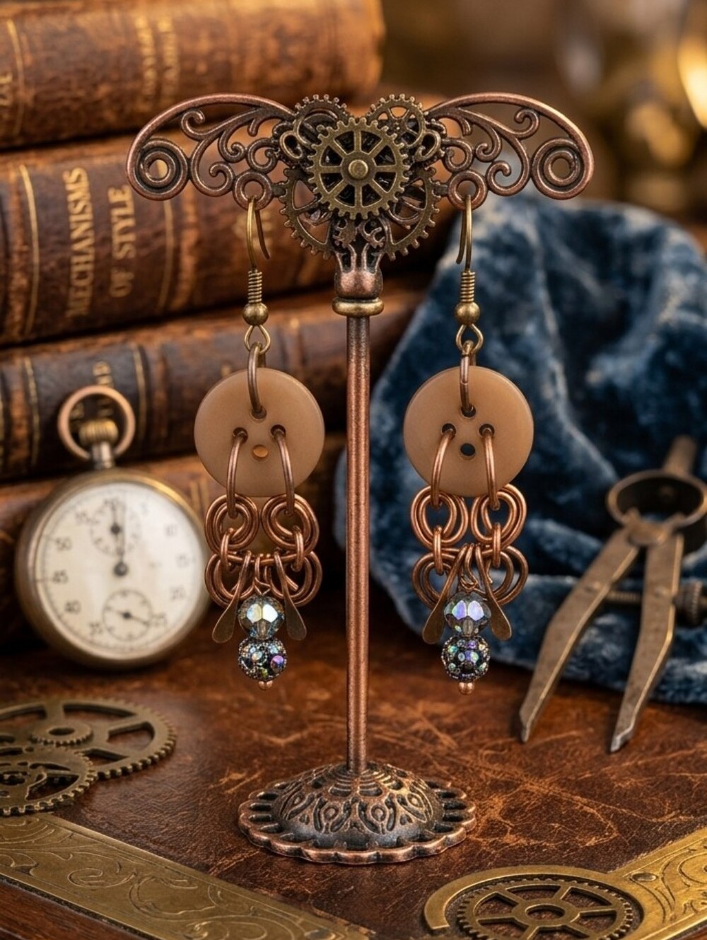 Elegant Button and Bead Dangle Earrings